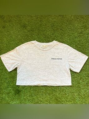 Pull&Bear Fresh Paths Grey Cropped T-Shirt Small